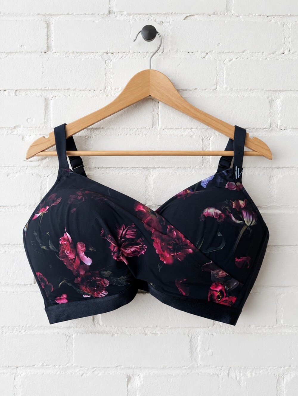 Deesse Lingerie Black Bra with Pink Floral Print